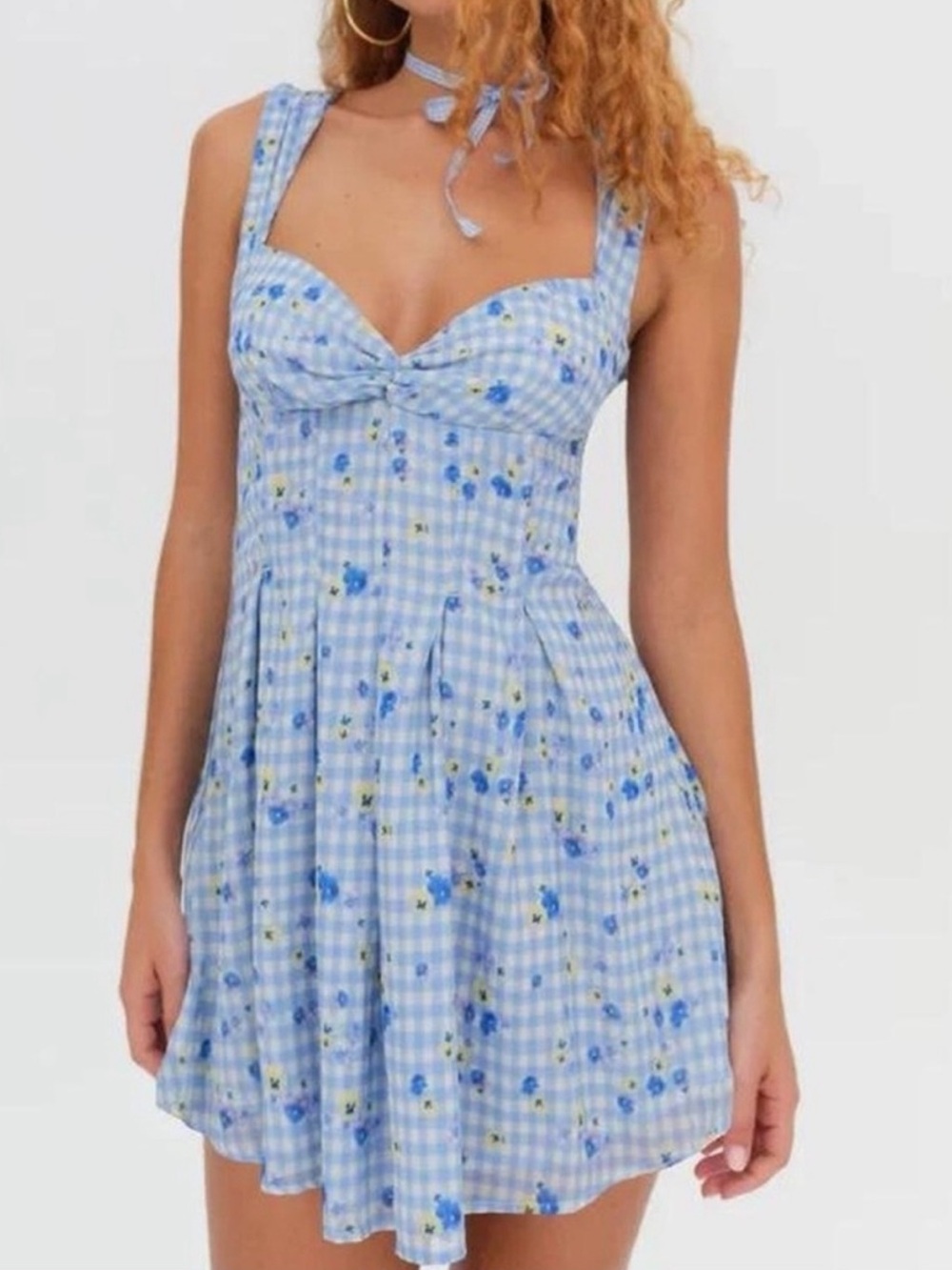 light blue dress with yellow flowers For Love And Lemons | Dresses | For Love Lemons Gingham Floral August Mini Coquette Xs Neckline:Round Who Drew Jessica Rabbit? Size:7-8Y Dress while the tiered A
